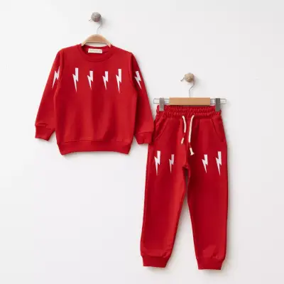 Bebolly 2li Takım Şimşek Baskılı Kırmızı