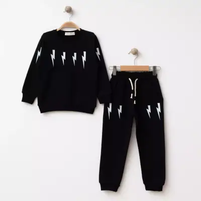 Bebolly 2li Takım Şimşek Baskılı Siyah