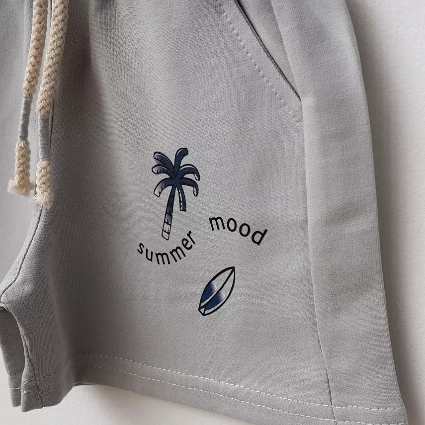 Bebolly 2li Takım Summer Mood Baskılı Boyalı Gri - 3
