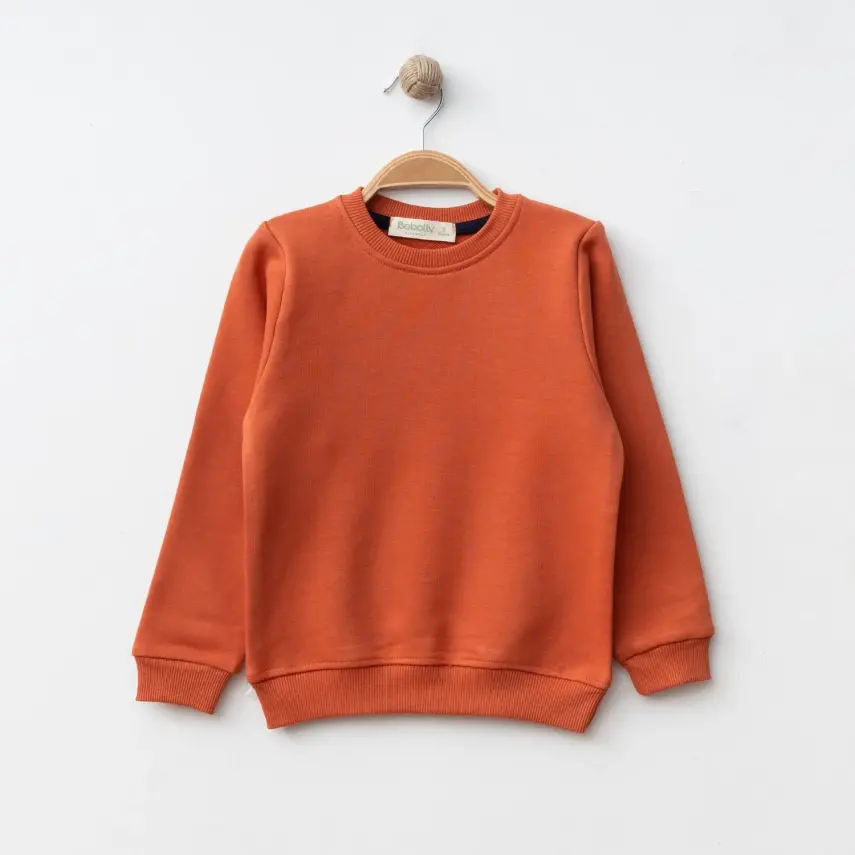 Bebolly Bisiklet Yaka Çocuk Sweatshirt Basic Üç İplik Şardonsuz Unisex Kiremit - 1