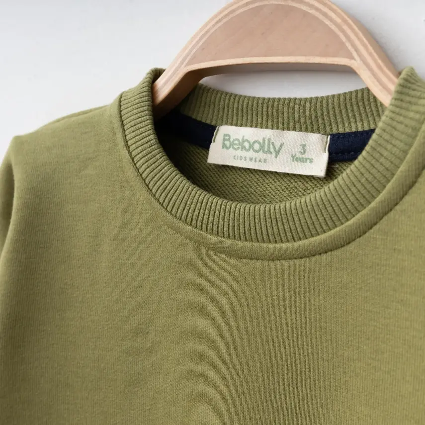 Bebolly Bisiklet Yaka Erkek Çocuk Sweatshirt Basic Üç İplik Şardonsuz Yeşil - 2