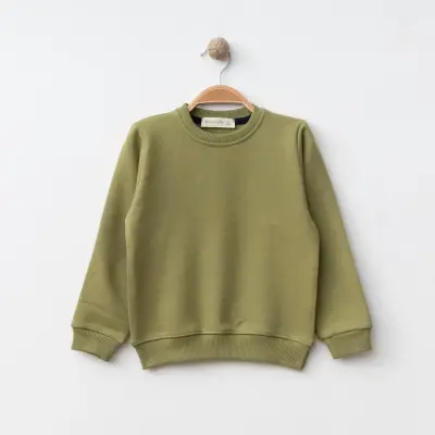 Bebolly Bisiklet Yaka Erkek Çocuk Sweatshirt Basic Üç İplik Şardonsuz Yeşil - 5