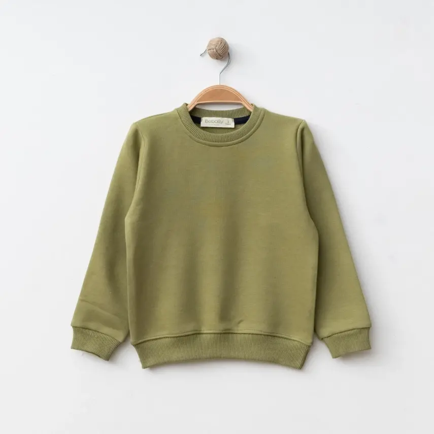 Bebolly Bisiklet Yaka Erkek Çocuk Sweatshirt Basic Üç İplik Şardonsuz Yeşil - 5
