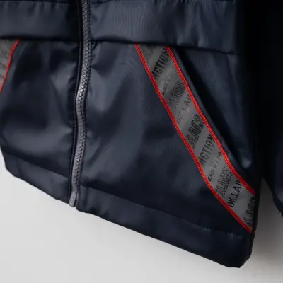 Bebolly Erkek Bebek Kapüşonlu Cep Şeritli Yağmurluk Lacivert - 4