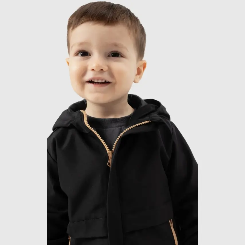 Bebolly Erkek Bebek Kapüşonlu Cepli Yağmurluk Siyah - 6