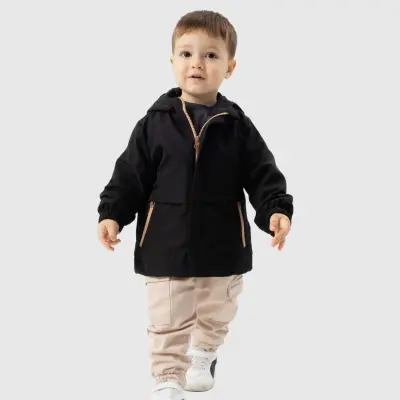 Bebolly Erkek Bebek Kapüşonlu Cepli Yağmurluk Siyah - 9