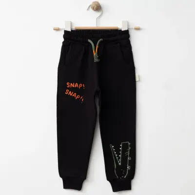 Bebolly Erkek Eşofman Altı Snap Baskılı Siyah 