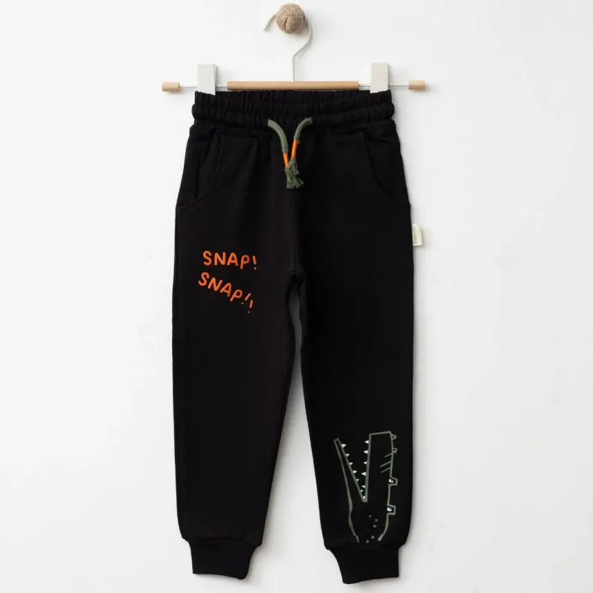 Bebolly Erkek Eşofman Altı Snap Baskılı Siyah - 1