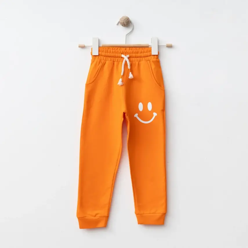 Bebolly Gülen Yüz Baskılı Unisex Çocuk 2li Takım Turuncu  - 7