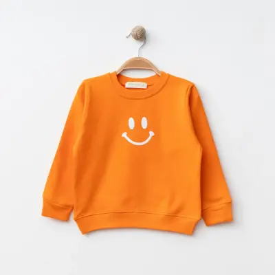 Bebolly Gülen Yüz Baskılı Unisex Çocuk 2li Takım Turuncu  