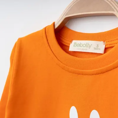 Bebolly Gülen Yüz Baskılı Unisex Çocuk 2li Takım Turuncu  - 8
