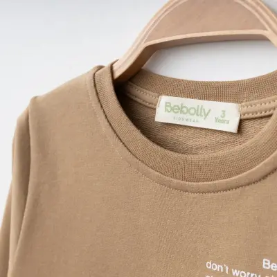 Bebolly Hello Baskılı Erkek Çocuk 2li Takım Sütlü Kahve - 2