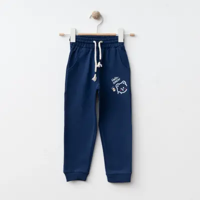 Bebolly Hello Sunday Ayıcıklı Baskılı Erkek Çocuk Eşofman Altı Lacivert