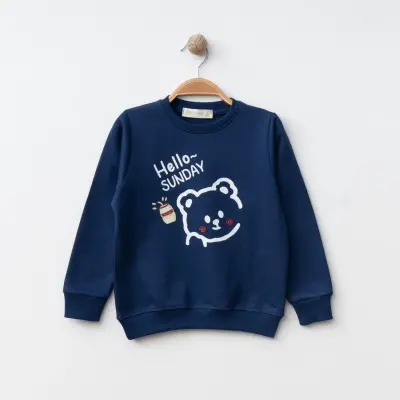 Bebolly Hello Sunday Ayıcıklı Baskılı Erkek Çocuk Sweatshirt Lacivert - 5