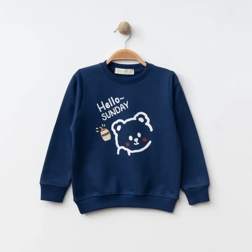Bebolly Hello Sunday Ayıcıklı Baskılı Erkek Çocuk Sweatshirt Lacivert - 5