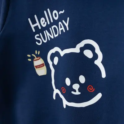 Bebolly Hello Sunday Ayıcıklı Baskılı Erkek Çocuk Sweatshirt Lacivert - 3