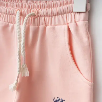 Bebolly Hello Sunday Ayıcıklı Baskılı Kız Çocuk Eşofman Altı Pudra (1)