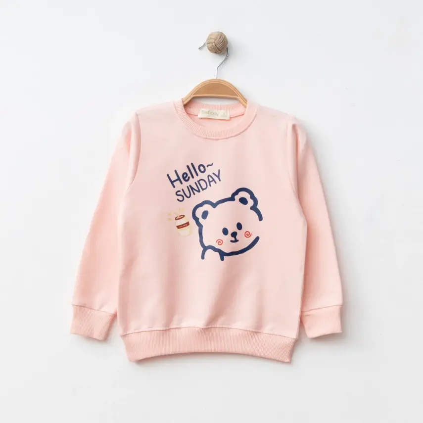 Bebolly Hello Sunday Ayıcıklı Baskılı Kız Çocuk Sweatshirt Pudra - 1