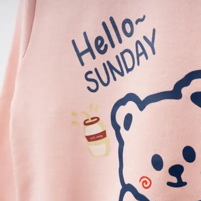 Bebolly Hello Sunday Ayıcıklı Baskılı Kız Çocuk Sweatshirt Pudra - 3