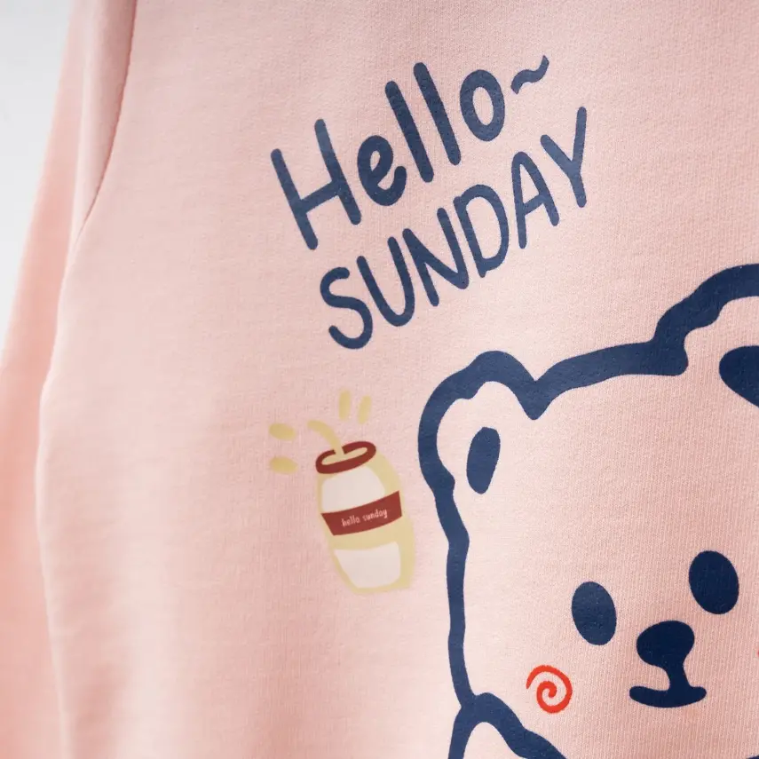 Bebolly Hello Sunday Ayıcıklı Baskılı Kız Çocuk Sweatshirt Pudra - 3