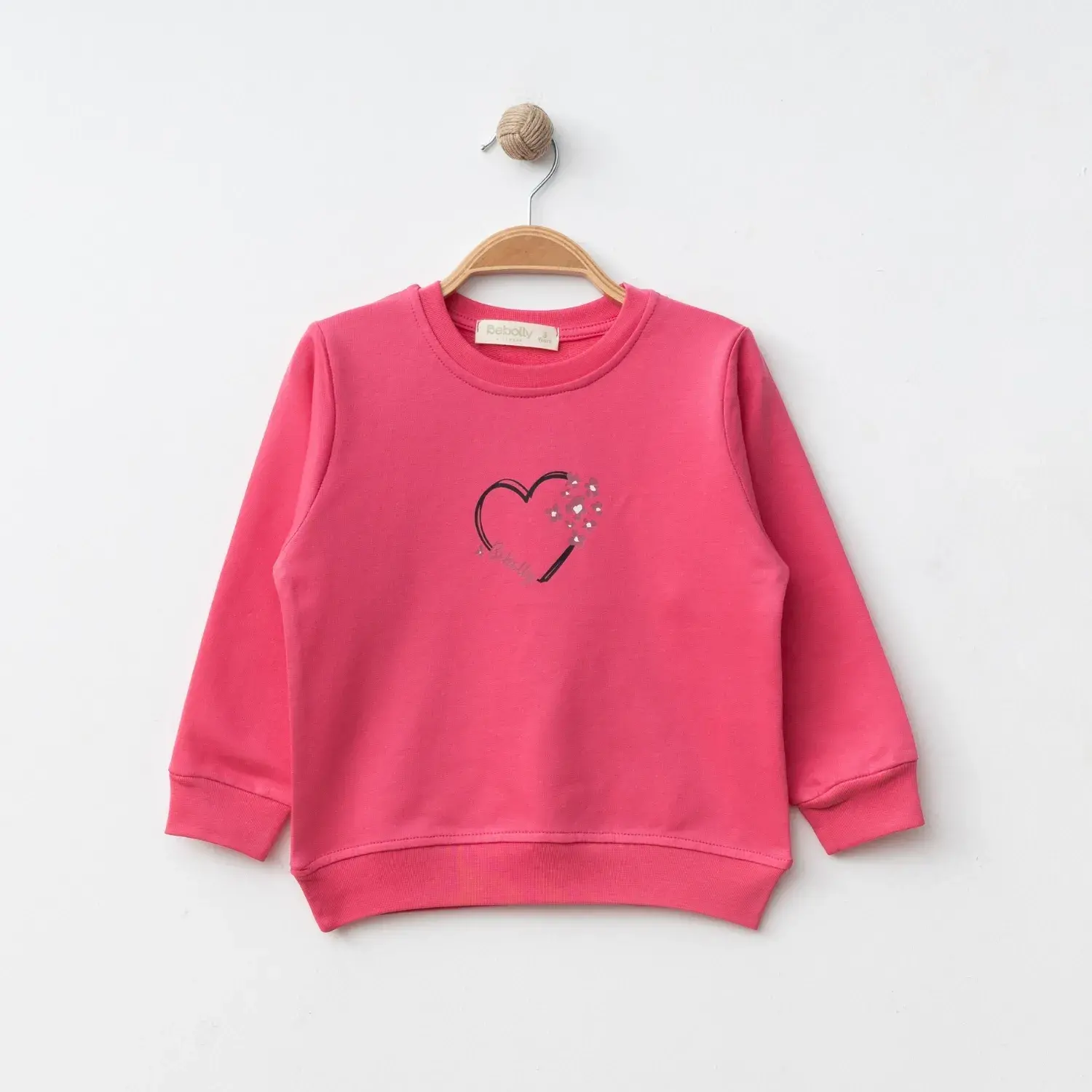 Bebolly Kalp Baskılı Kız Çocuk Sweatshirt Fuşya