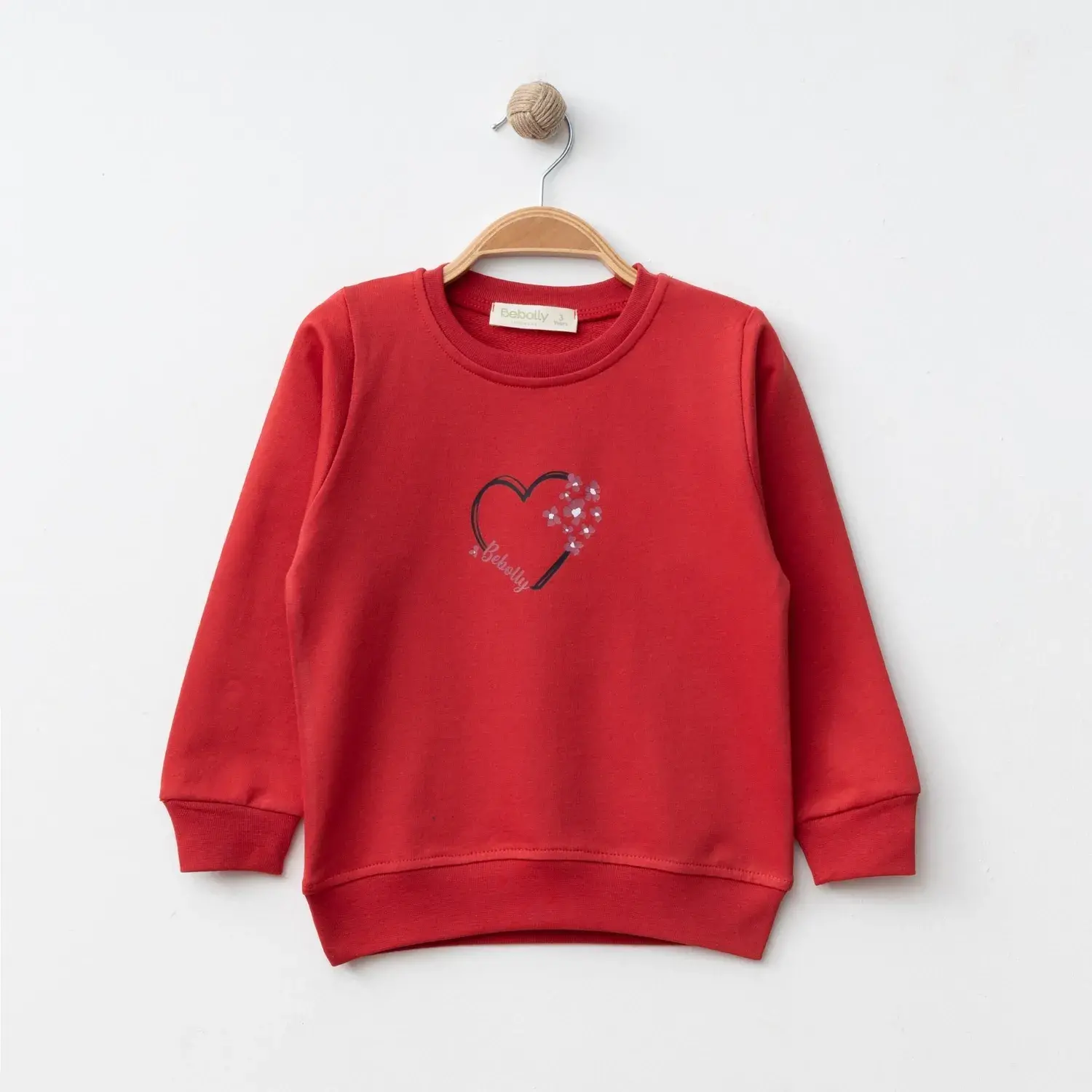 Bebolly Kalp Baskılı Kız Çocuk Sweatshirt Kırmızı