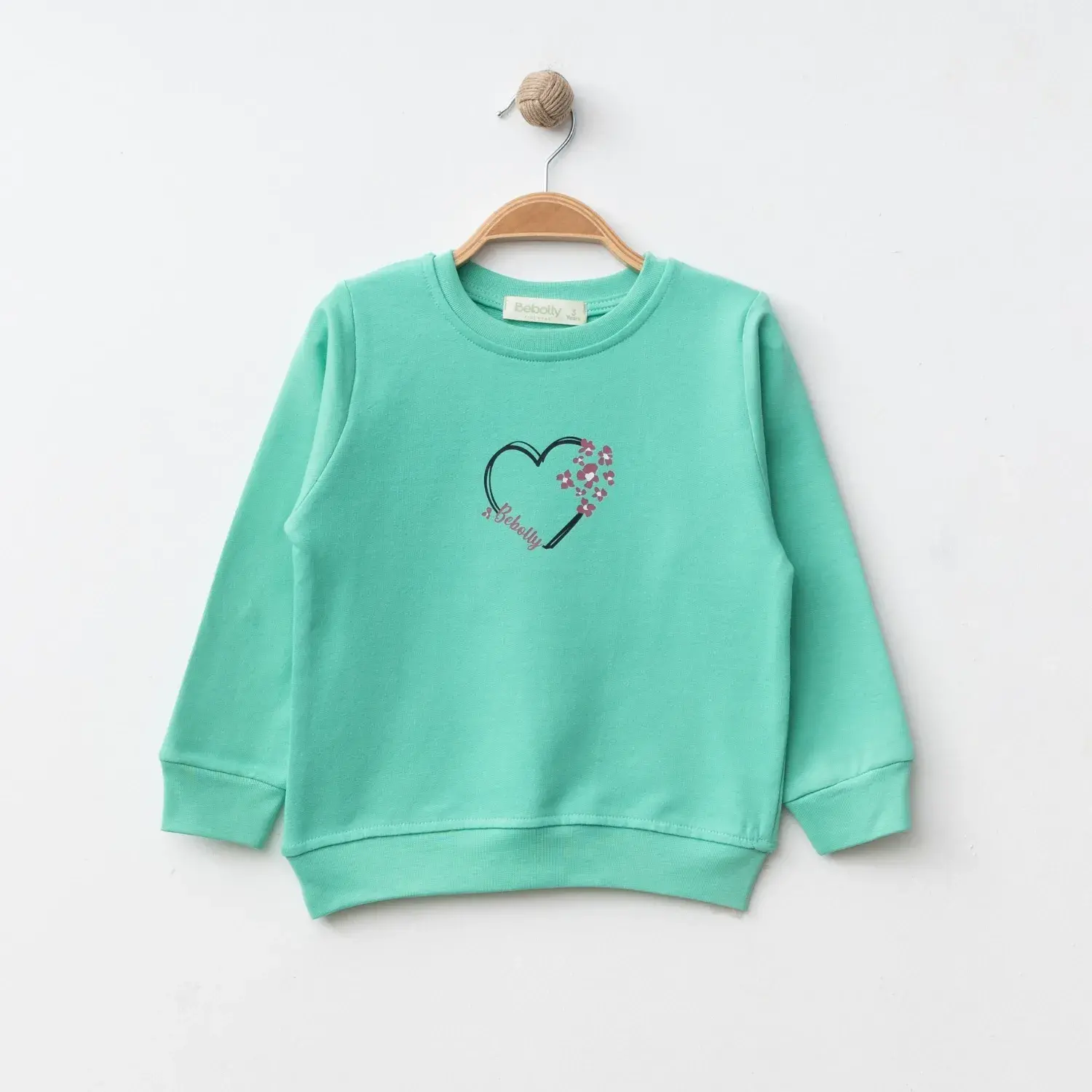 Bebolly Kalp Baskılı Kız Çocuk Sweatshirt Mint