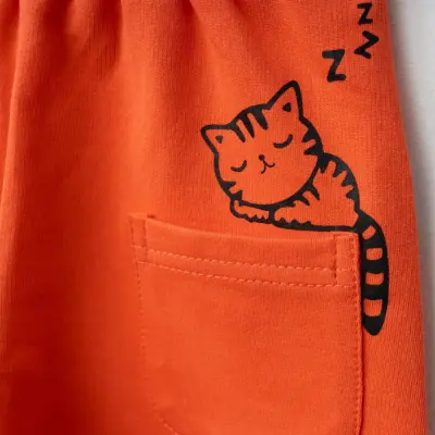 Bebolly Kız Şort Uykucu Kedi Baskılı Mercan - 3
