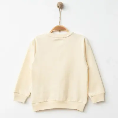 Bebolly Kız Sweatshirt Uykucu Kedi Baskılı Bej - 7