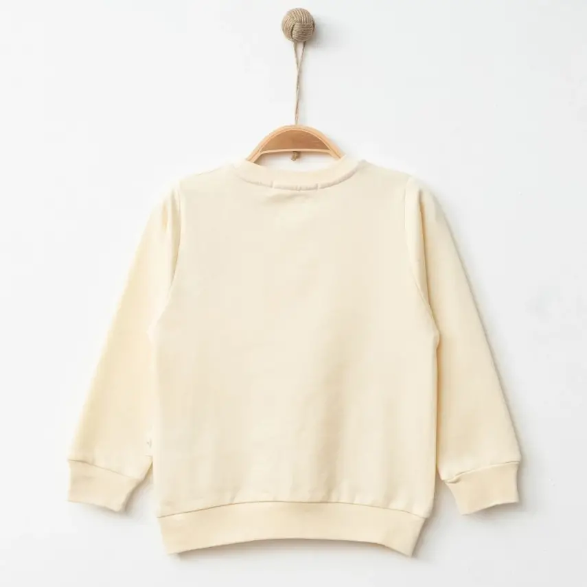 Bebolly Kız Sweatshirt Uykucu Kedi Baskılı Bej - 7