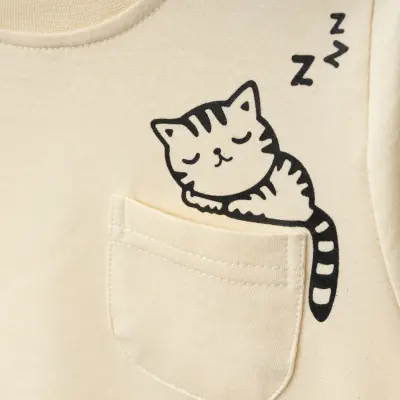 Bebolly Kız Sweatshirt Uykucu Kedi Baskılı Bej - 8