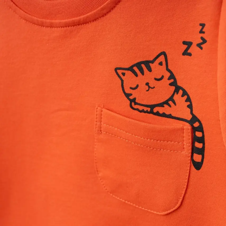 Bebolly Kız Sweatshirt Uykucu Kedi Baskılı Mercan - 2