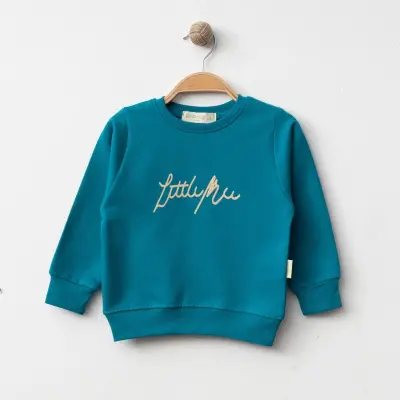 Bebolly Littlimu Baskılı Çocuk Sweatshirt Unisex Turkuaz