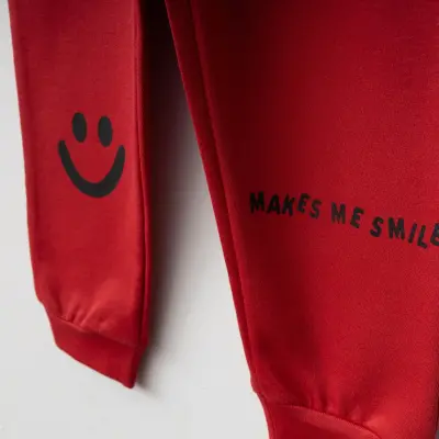 Bebolly Makes Me Smile Baskılı Çocuk Eşofman Altı Unisex Kırmızı - 3