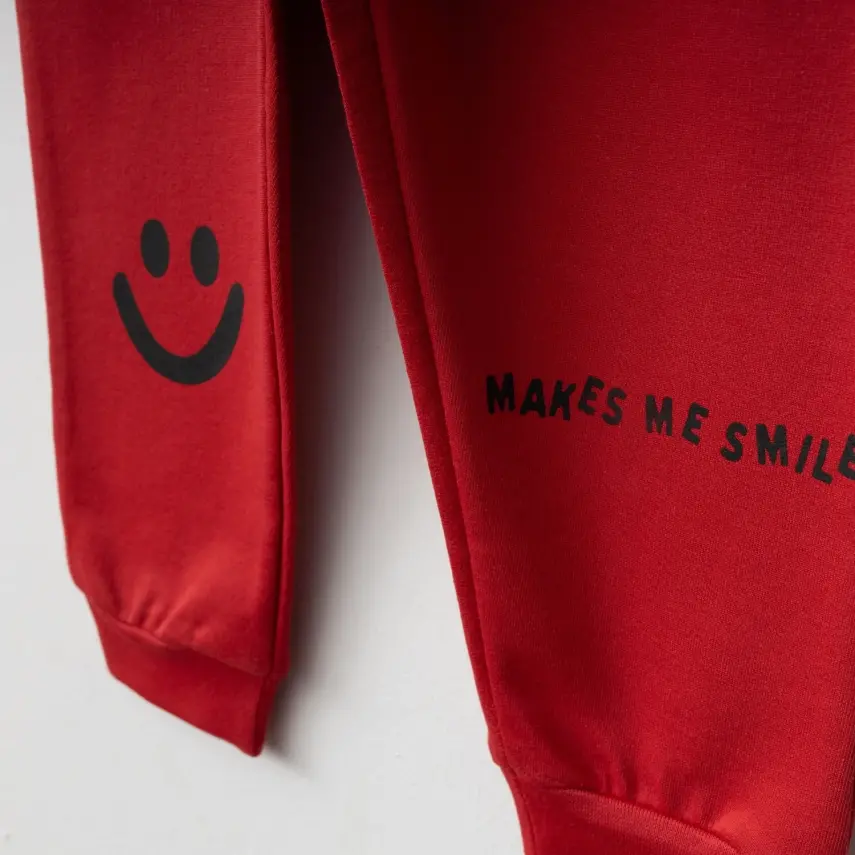 Bebolly Makes Me Smile Baskılı Çocuk Eşofman Altı Unisex Kırmızı - 3