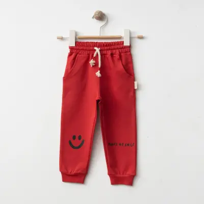 Bebolly Makes Me Smile Baskılı Çocuk Eşofman Altı Unisex Kırmızı