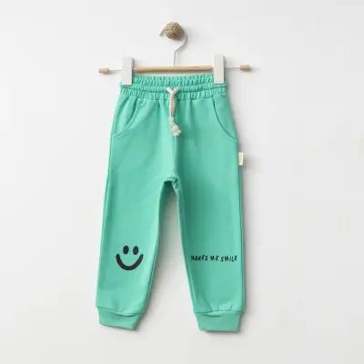 Bebolly Makes Me Smile Baskılı Çocuk Eşofman Altı Unisex Mint 