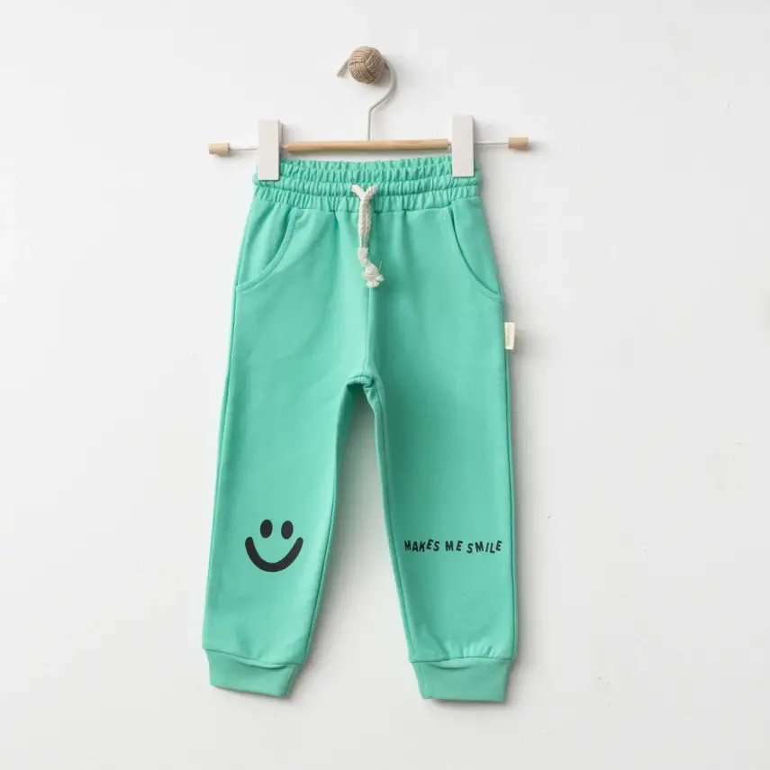 Bebolly Makes Me Smile Baskılı Çocuk Eşofman Altı Unisex Mint - 5