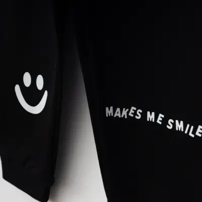 Bebolly Makes Me Smile Baskılı Erkek Çocuk Eşofman Altı Siyah - 3