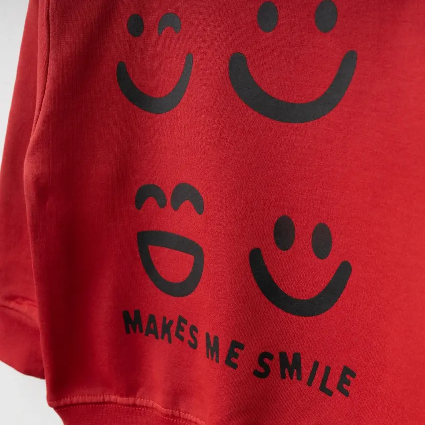 Bebolly Makes Me Smile Çocuk Sweatshirt Baskılı Unisex Kırmızı - 2