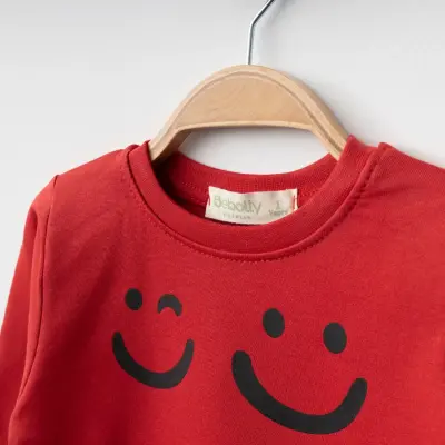 Bebolly Makes Me Smile Çocuk Sweatshirt Baskılı Unisex Kırmızı - 3