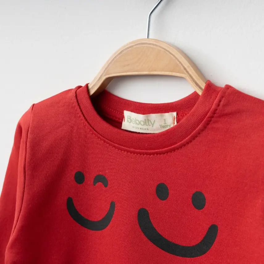 Bebolly Makes Me Smile Çocuk Sweatshirt Baskılı Unisex Kırmızı - 3