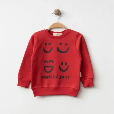 Bebolly Makes Me Smile Çocuk Sweatshirt Baskılı Unisex Kırmızı - 1