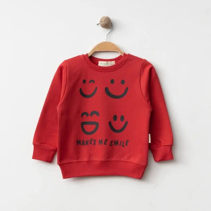 Bebolly Makes Me Smile Çocuk Sweatshirt Baskılı Unisex Kırmızı - 1