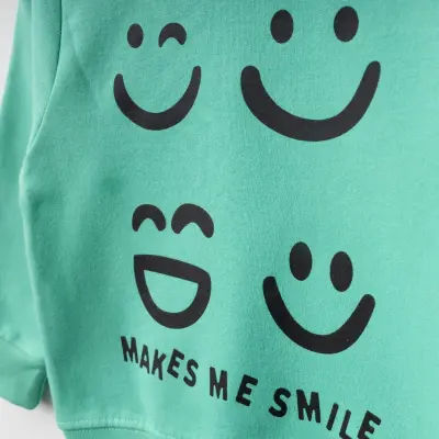 Bebolly Makes Me Smile Çocuk Sweatshirt Baskılı Unisex Mint - 3