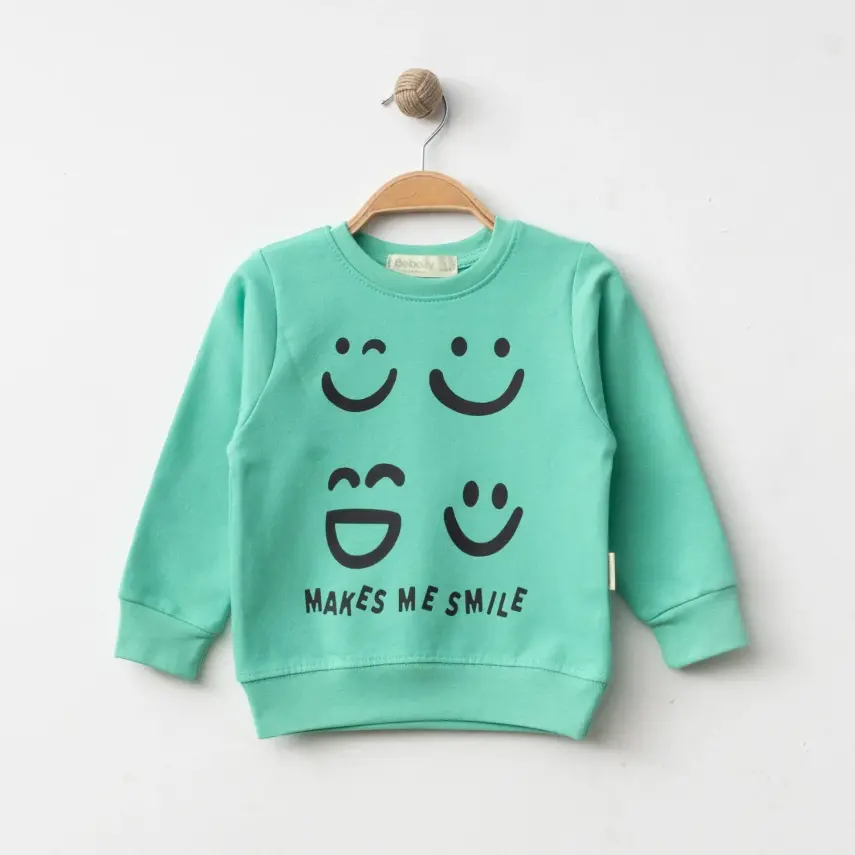 Bebolly Makes Me Smile Çocuk Sweatshirt Baskılı Unisex Mint - 1