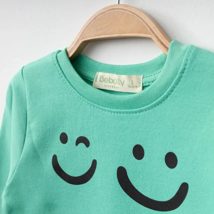 Bebolly Makes Me Smile Çocuk Sweatshirt Baskılı Unisex Mint - 2