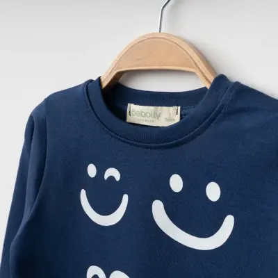 Bebolly Makes Me Smile Erkek Çocuk Sweatshirt Baskılı Lacivert - 2