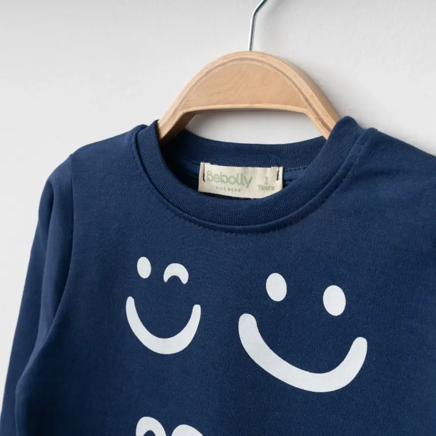 Bebolly Makes Me Smile Erkek Çocuk Sweatshirt Baskılı Lacivert - 10