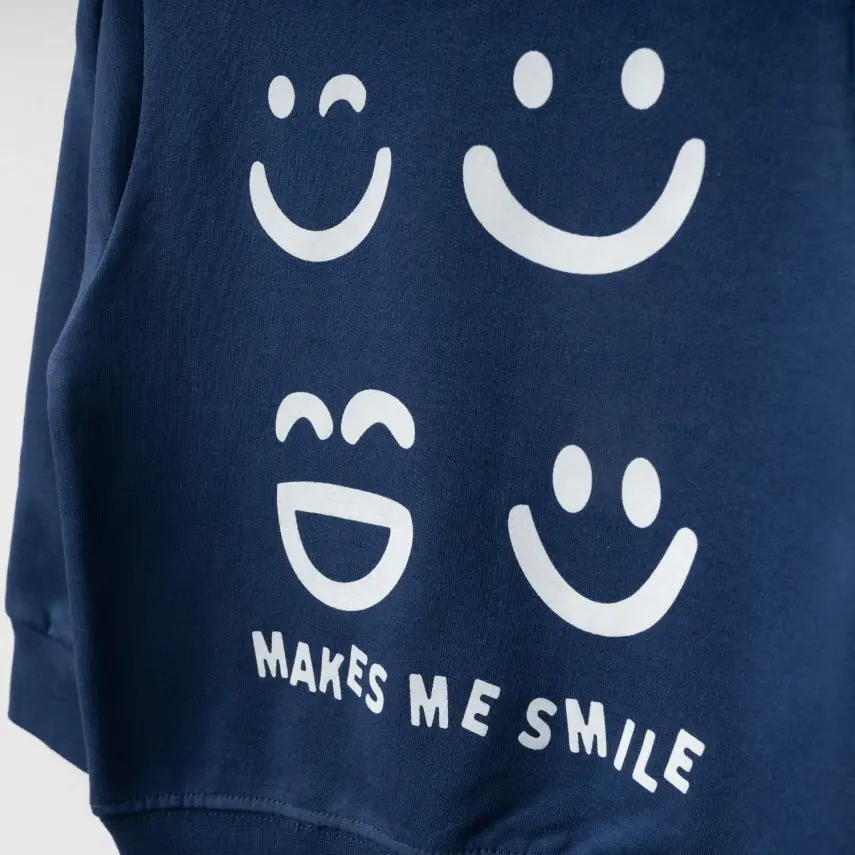 Bebolly Makes Me Smile Erkek Çocuk Sweatshirt Baskılı Lacivert - 6